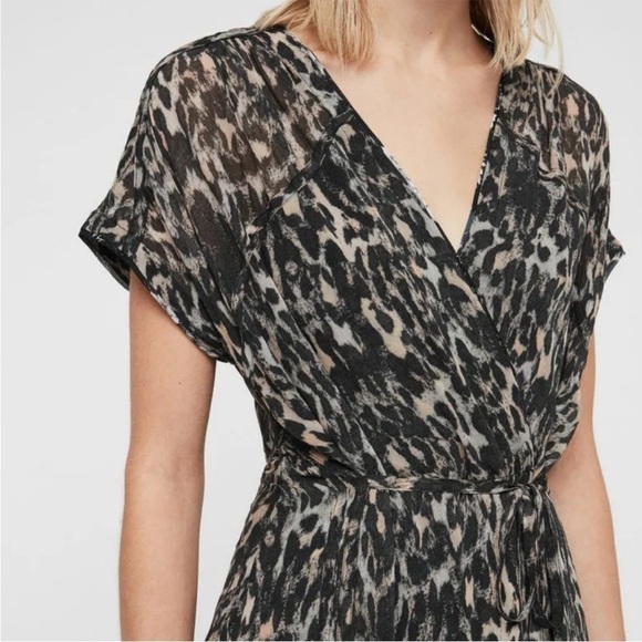 ALLSAINTS Claria Leopard Print Wrap Dress Size M - Picture 2 of 14